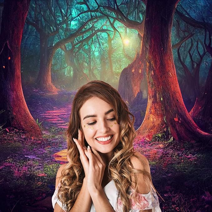 Fantasy Forest Backdrop Misty Foggy Jungle Rainforest Landscape Photography Background Sunset Sunrise Magical Deep Forest Backdrop Decors Hiking Outdoor Birthday Party Cake Table Background 8x6ft