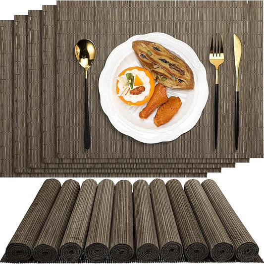 Set of 24 Bamboo Placemats 15.8x12 Inch Sushi Rolling Mat Japanese Style Wicker Placemats Washable Heat Resistant Table Mats for Dinner Kitchen Wedding Party(Light Brown)