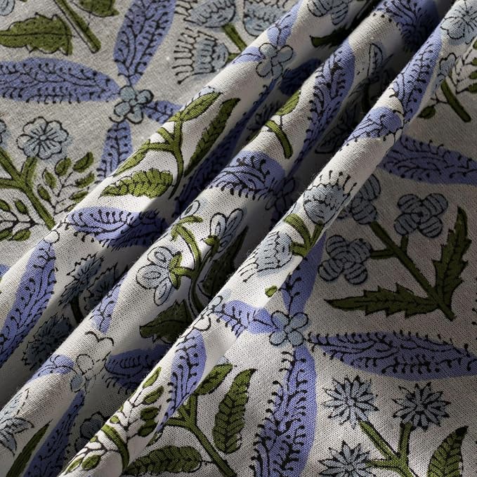 Ridhi Round Tablecloth Hand Block Print 100% Cotton Reusable Light Steel Blue 132 Inch Table Cover Decorative Everyday Use for Dining, Home, Party, Wedding, Farmhouse Gift for Spring, Mother's Day