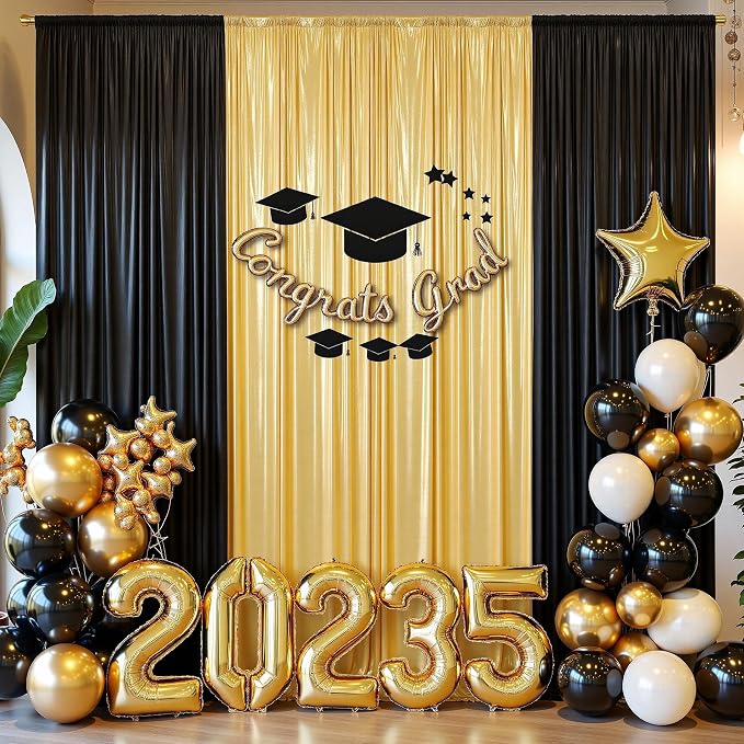 20ft x 10 ft Glitter Gold Backdrop Curtain for Parties, Wrinkle Free Non-See Through Not Fall-Off Sequin Gold Shimmer Photo Backdrop Drapes for Graduation Photography Background Cloth-4 Panels 5x10ft