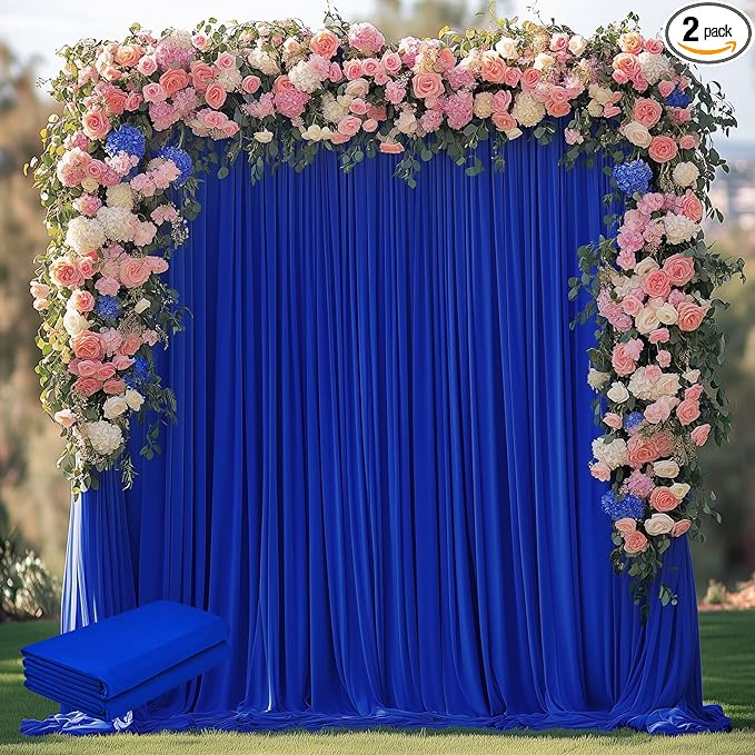 Wokceer Royal Blue Backdrop Curtain for Wedding Parties 2 Pack 10x10FT Wedding Curtains Photo Backdrop Drapes Polyester for Photoshoot Baby Shower Birthday Party Background 4 Panels 5x10FT