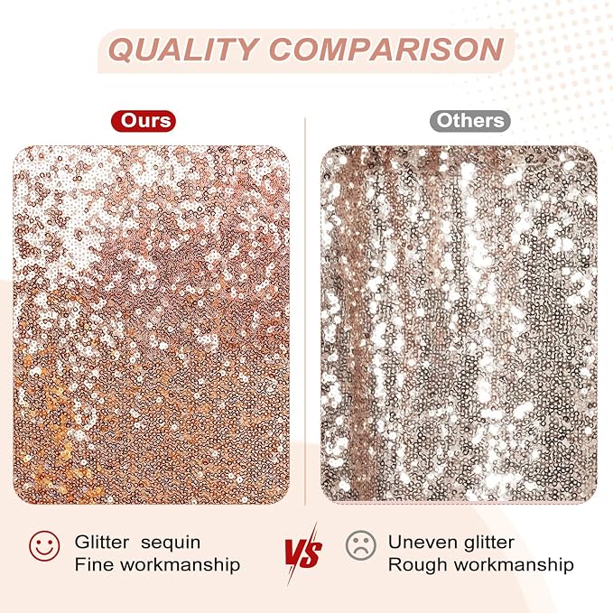 PartyDelight Rose Gold Sequin Backdrop 5x10ft 2 Panels 4 Inch Rod Pocket | 3mm stitched rose gold sequins on mesh backing with 4 inch rod pocket for wide reception walls head tables stages and layered