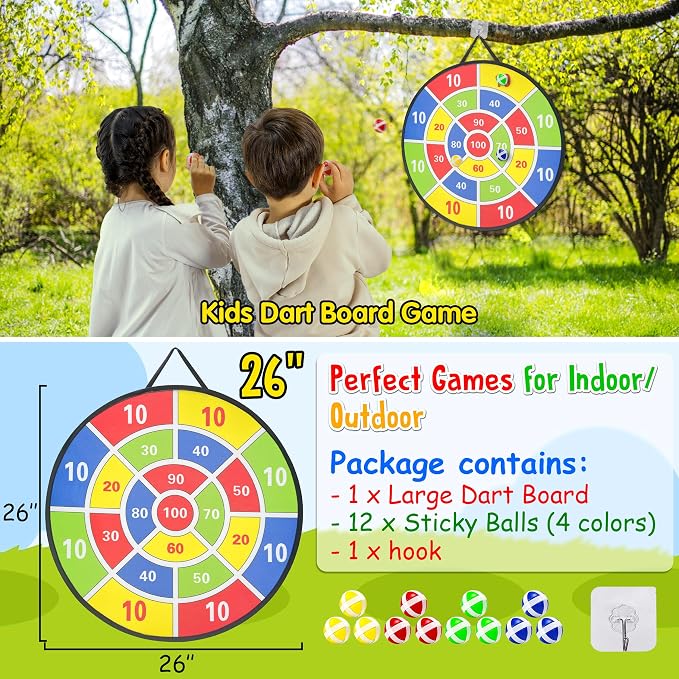 LINAYE Carnival Games Combo Set Outdoor Activities, Field Day Lawn Yard Family Reunion Fall Festival Games Hopper Balls Dart Board for Kids Ring Toss Egg and Spoon for Kids Birthday Party