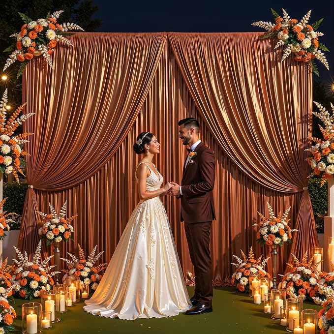 10x10 ft Terracotta Glitter Backdrop Curtain for Parties, Wrinkle Free Glitter Photo Backdrop Drapes 2 Panels 5x10FT Shimmer Back Drop Cloth for Wedding Birthday Christmas Photography Background Decor