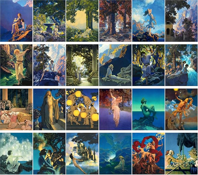 Large Stickers (24 pcs 2.5"x3.5") Amazing Lanscapes and Beautiful People Vintage Wall Art Illustration