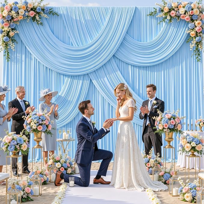 8 Panels Baby Blue Backdrop Curtains for Wedding Party Wrinkle Free Backdrops Curtain Drapes Fabric Decorations Photo Back Drop Cloth for Baby Shower Photography Stage Reception 40ft(W) x 12ft(H)