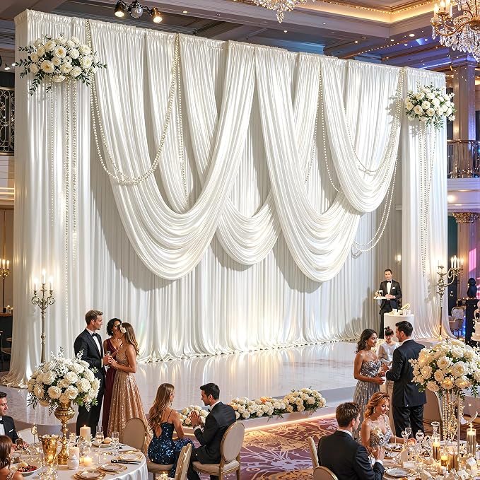 Ivory Glitter Backdrop Curtains - 20x12FT Satin Photo Backdrop, Wrinkle-Free Shimmer Back Drop Cloth Shiny Drapes for Photobooth Wedding Birthday Parties Photoshoot Background Decorations