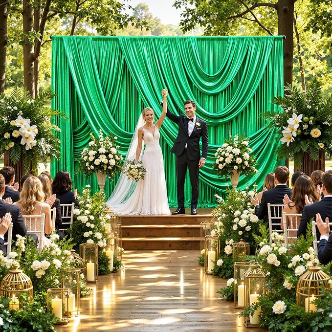 10ftx10ft Green Sequin Backdrop Curtain Panels for Parties, Wrinkle Free Glitter Photo Backdrop Drapes 2 Panels Shimmer Back Drop Cloth for Wedding Birthday Christmas Photography Background