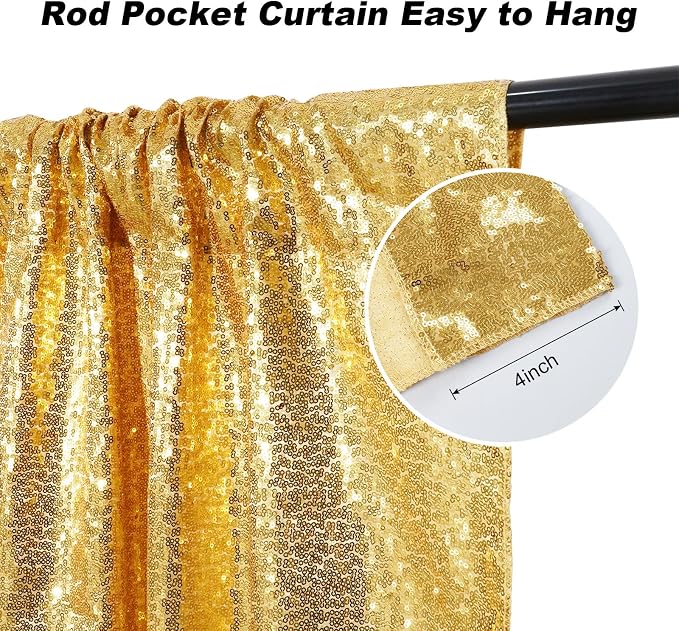 Juya Delight Gold Sequin Backdrop Curtain, 6FTx6FT NO See-Through Glitter Photo Backdrop for Birthday, Party, Wedding Decoration Sparkle Photoshoot Background