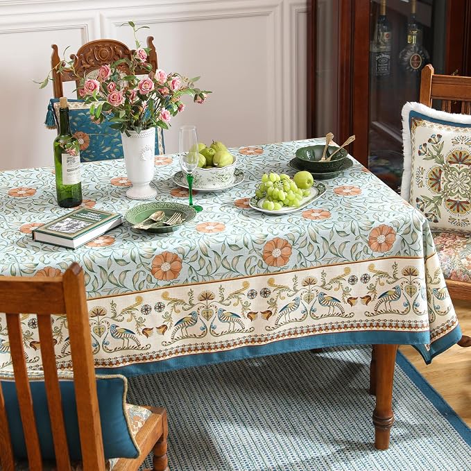 patdrea Vintage French Linen Tablecloth,Rectangular,94"x63"-Wensel | Italian Provencal Large Table Cloth for Rectangle Table,Colorful Floral Print,Dining Room Tea Party Thanksgiving Decor