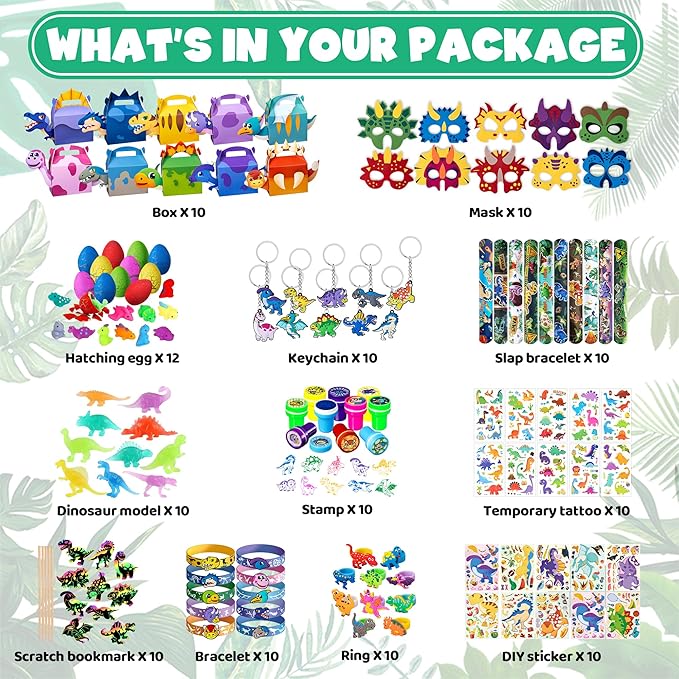 DMIGHT Dinosaur Party Favors, Dinosaur Birthday Party Supplies, Dinosaur Goodie Bags for Kids Birthday, Dino Gifts Bags Fillers Stuffers, Dinosaur Themed Party Toys