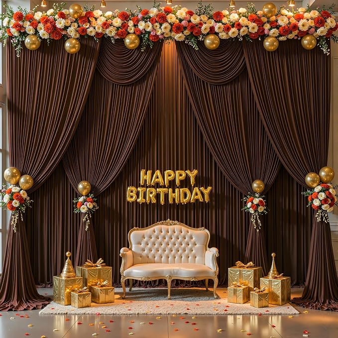Dark Brown Backdrop Curtains-Wrinkle-Free Polyester Photography Drapes Party Curtain Background for Baby Shower Wedding Decorations- 32 X10FT