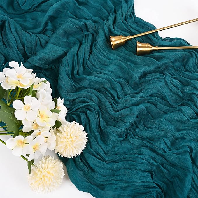 10 Pcs Teal Cheesecloth Table Runner 10FT, Gauze Cheese Cloth for Wedding Reception Rustic Sheer Bridal Shower Birthday Party Boho Table Decoration, Romantic Wedding Runner