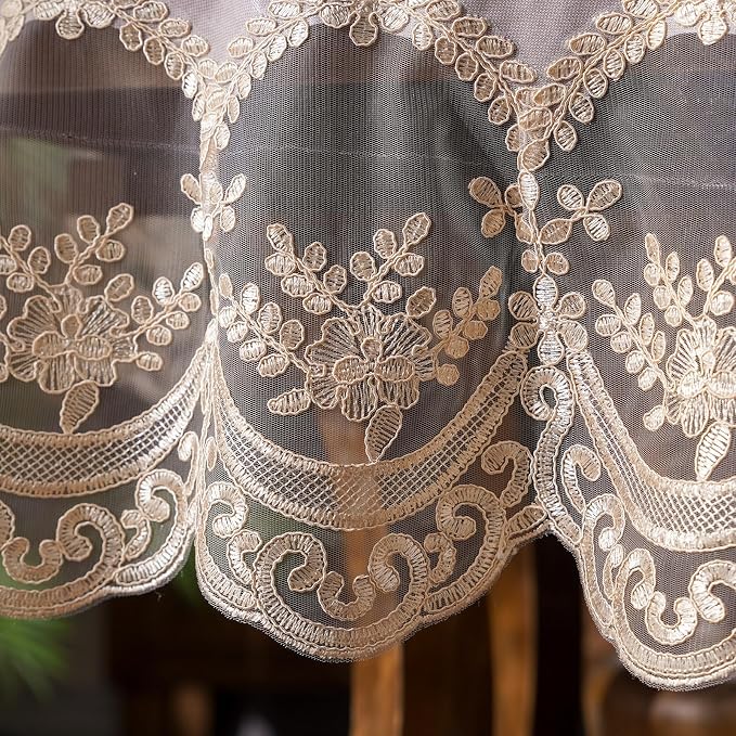 ARTABLE Vinyl Tablecloth Rectangle Waterproof Lace Table Cover with Exquisite Macrame Border for Wedding Kitchen Holidays Party Decor (Champagne, 60 Inch Round)