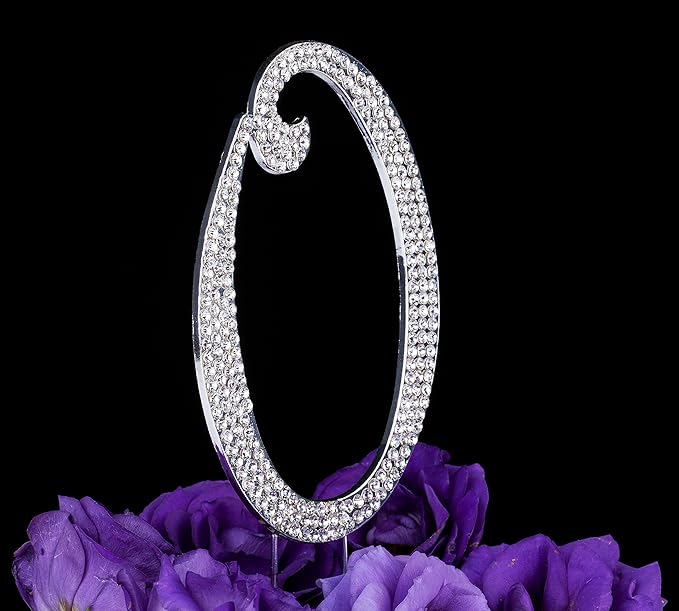LOVENJOY Gift-Boxed 3" Rhinestone Letter O Cake Topper Silver