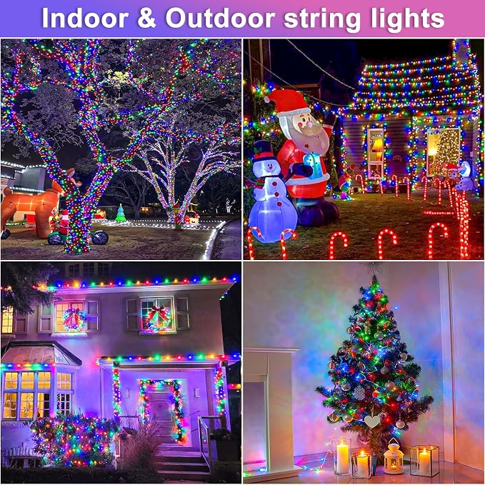 800 LED Christmas Lights Outdoor, 262 FT Christmas String Lights Indoor with Waterproof 8 Modes, Clear Wire Plug in Twinkle Fairy Lights for Patio Yard Bedroom Tree Decorations, Multicolor