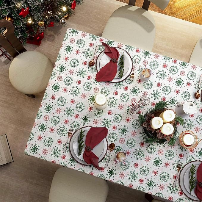 Tablecloth with Snowflake, Spillproof Waterproof Fabric Table Cloth for Dining, Parties, Holiday, Christmas, Winter Table Decorations - 60''x84''