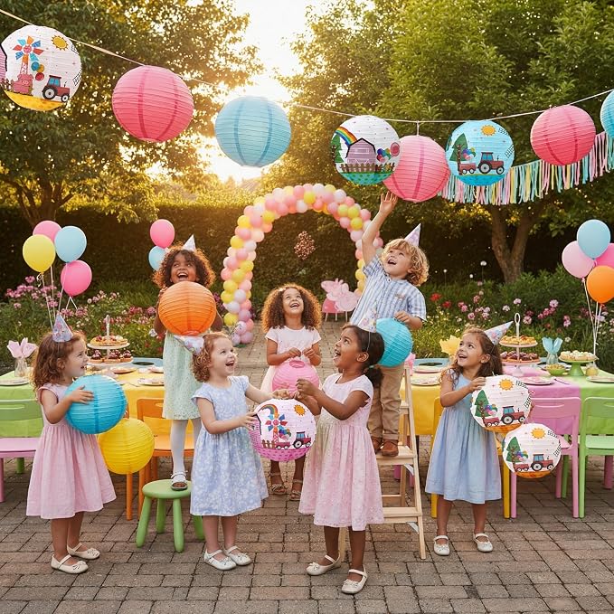 Weysat 12pcs Farmhouse Hanging Paper Lanterns Farm Pig Theme Party Lantern Decorations Birthday Party Supplies for Birthday Shower Classroom Home Decor Supplies