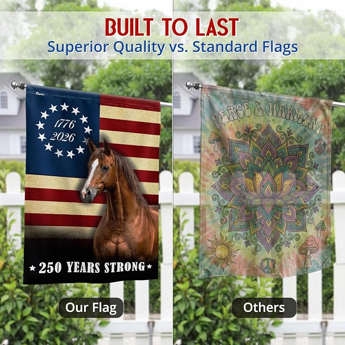 FLAGWIX American 250 Years Strong Horse Flag - Polyester Double-sided Yard Flags For Outside House Flag (29.5" x 39.5") - 4th of July Decorations for Home Yard Garden Decor Banner, Gifts For Men Women