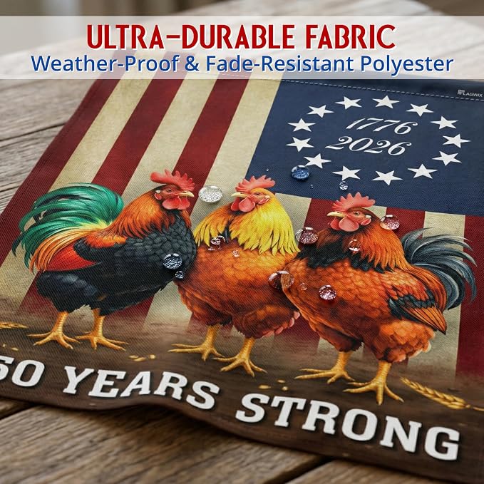 FLAGWIX American 250 Years Anniversary Rooster Flag - Polyester Double-sided Yard Flags For Outside House Flag (29.5" x 39.5") - 4th of July Decorations for Farm Home Yard Garden Decor Banner