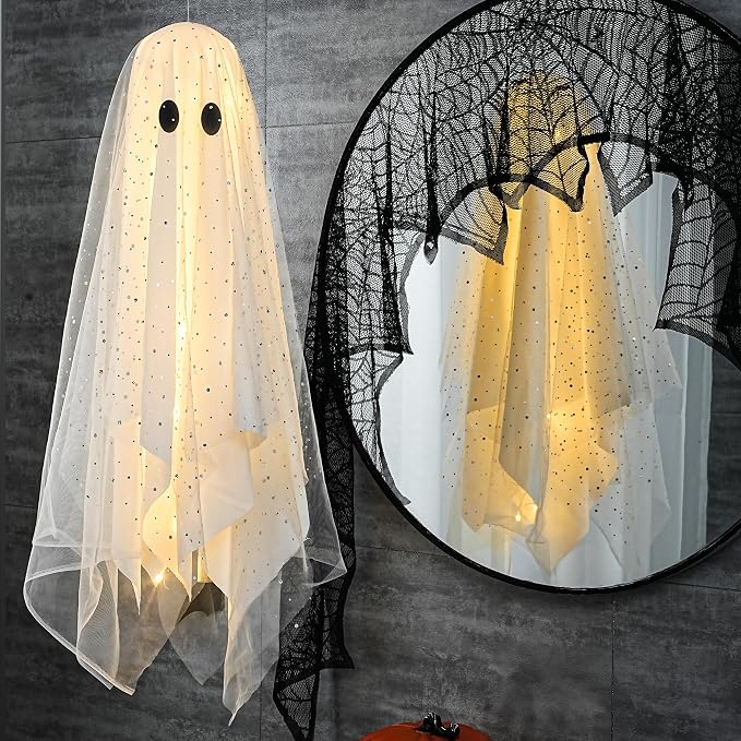 AYGXU Halloween Decorations outdoor/indoor-3pcs Hanging Ghost Decor with Light,Halloween Ornaments,Hallowee n Decor for Tree,Yard,Window,Garden