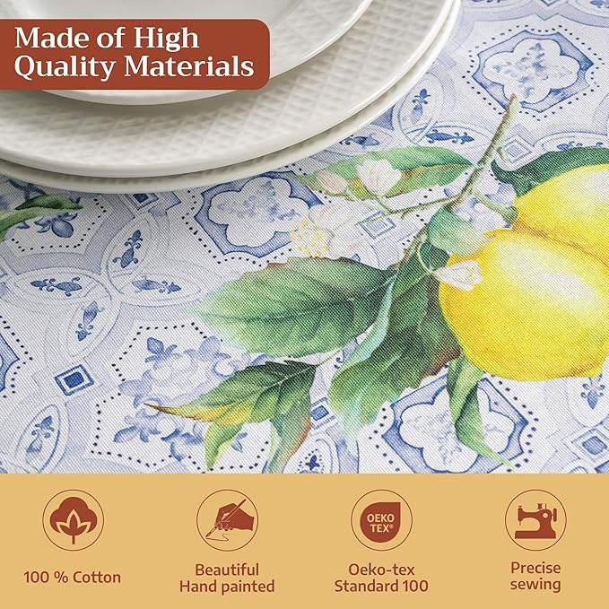 Maison d' Hermine Table Cloth Rectangle Table 100% Cotton 70 x 90 Inches Tablecloth Reusable Decorative for Dining Kitchen Room Farmhouse Party Home Hotel Restaurant Spring Summer - Citrus