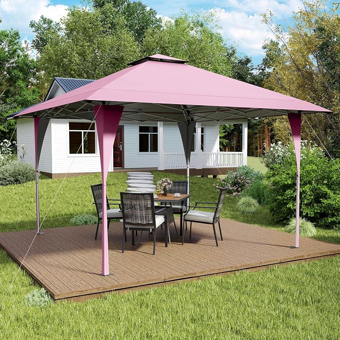 Tangkula 13x13 FT Pop Up Gazebo, UPF50+ Outdoor Sunshade Shelter with Carrying Bag, 8 Stakes, 4 Wind Ropes, Foldable Outdoor Gazebo for Beach Party Event Camping (Pink)