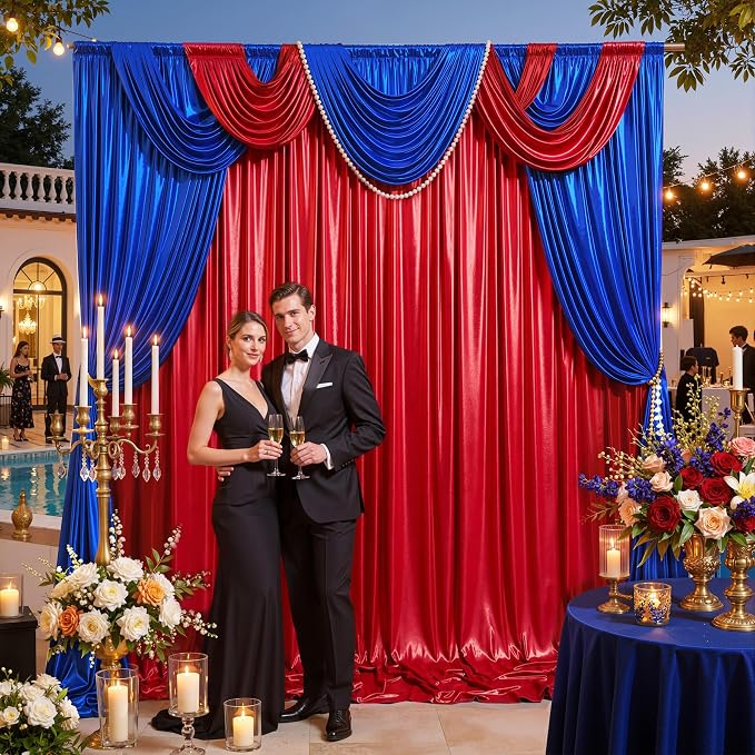 20ft x 10ft Red Royal Blue Sequin Backdrop Curtain for Parties, Wrinkle Free Glitter Photo Backdrop Drapes 4 Panels 5x10ft Back Drop Cloth for Wedding Photography Background