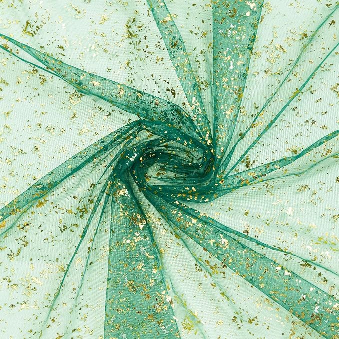 Artoid Mode Green Gold Gauze Table Runner 120 Inch 10Pcs, Glitter Metallic Foil Sheer Dining Wedding Anniversary Holiday Table Decor for Home Party