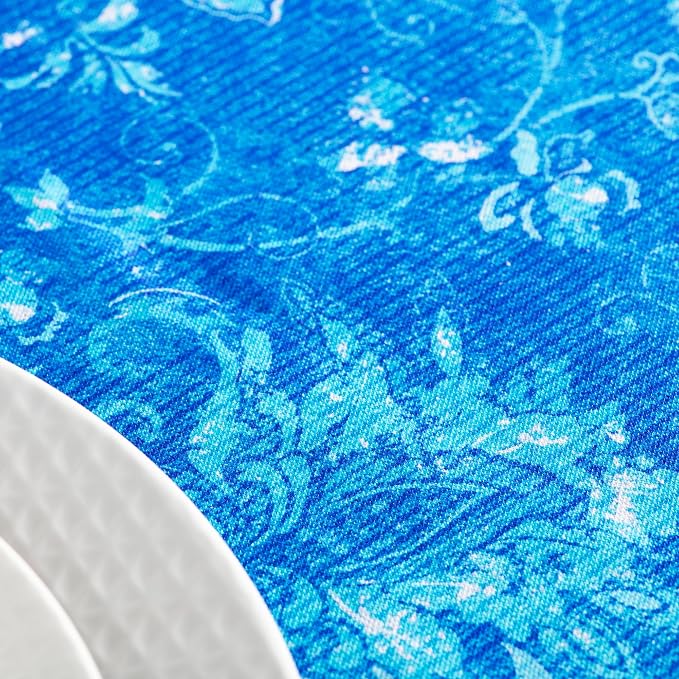 Maison d' Hermine Table Cloth Round Table 100% Cotton 69 Round Inches Tablecloth Reusable Decorative for Dining Kitchen Room Farmhouse Party Home Hotel Restaurant Spring Summer - Indigo Love