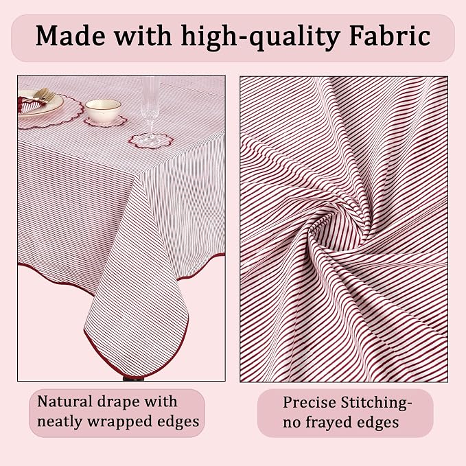 Ridhi Ruby Red Stripe Block Print 60x108 Rectangle Tablecloth Table Cover for Dining Tables, Handcrafted Farmhouse Kitchen Decor, Washable, Decorative Tablecloths for Spring, Easter, Valentine