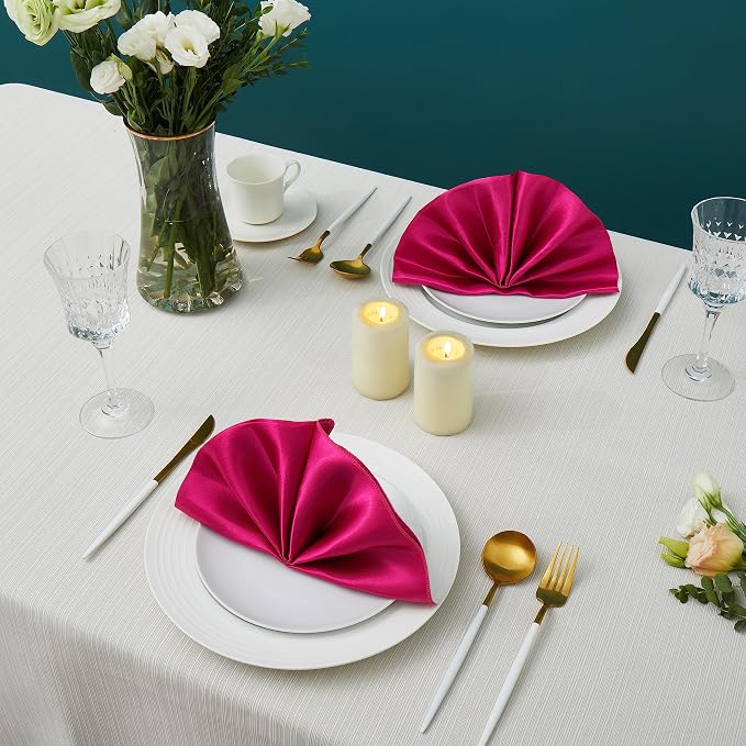 100 Pack Square Satin Dinner Napkins, 20x20 Inches Silky Soft Smooth Table Cloth Napkins for Restaurant Weddings Banquet Party Decoration, Rose Red