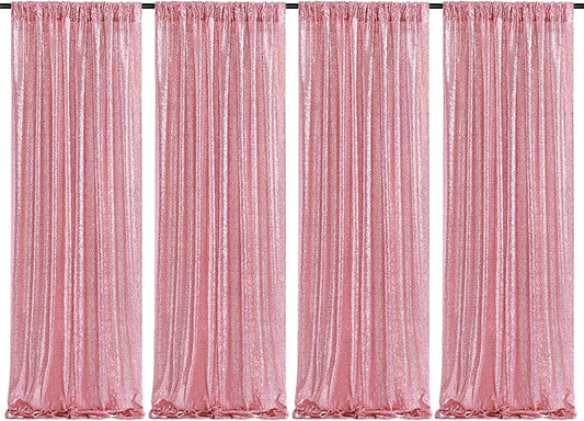 Sequin Backdrop 4 Pcs 2ftx8ft Glitter Blush Pink Party Backdrop Curtain Wedding Ceremony Birthday Backdrop Background Decoration