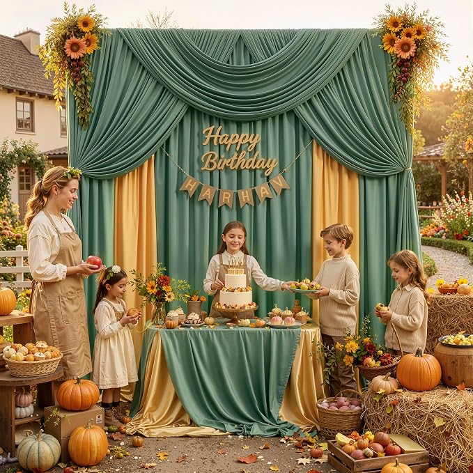 20ft x 12ft Grayish Green Backdrop Curtains for Parties, Wrinkle Free 4 Panels Photo Backdrop Drapes Back Drop Cloth for Wedding Birthday Photography Background Decor