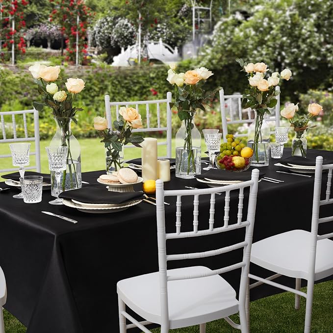 6 Pack Square Satin Table Cover Silkly Soft Table Cloth, Satin Dining Table Cloths for Wedding Banquet Table Decoration, Dining Room, Indoor and Outdoor Use, 52 x 52 Inches, Black
