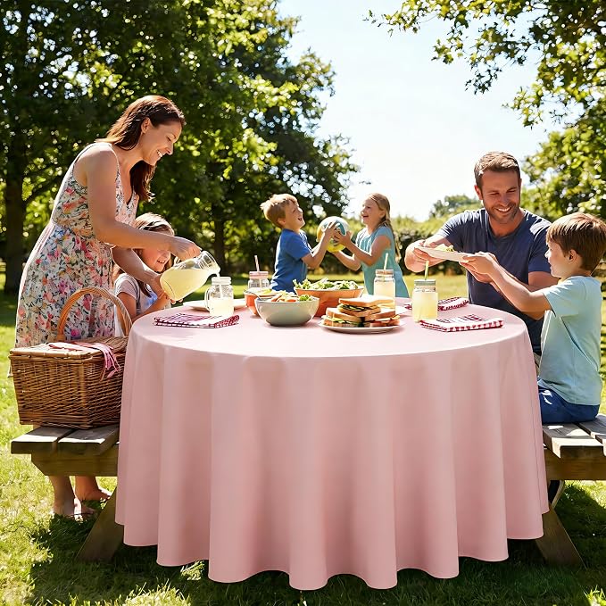 8 Packs 120 Inch Pink Round Tablecloth for Circle Tables, Washable Polyester Tablecloths, Wrinkle Resistant Table Cloth for Wedding Party Banquet Dining