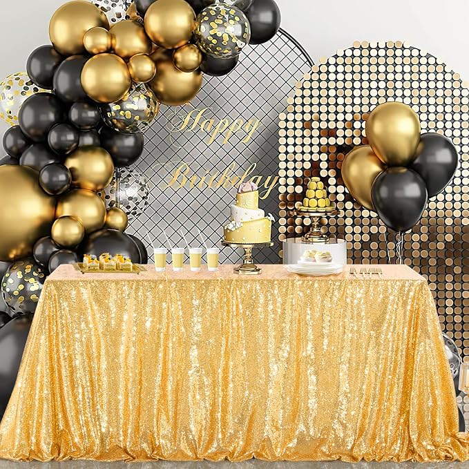 B-COOL Gold Rectangle Sequin Tablecloth 90x156-Inch Sparkly Wedding Tablecloth Long Glitter Table Overlays for Event Party Banquet