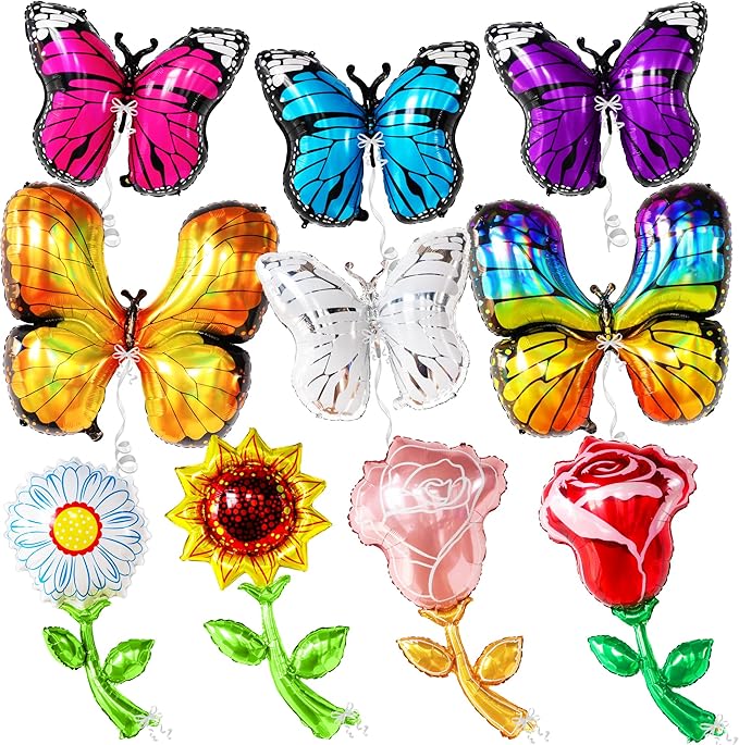 Giant, Rainbow Number 5 Balloon - 40 Inch | Big, Butterfly Balloon and Flower Balloon - Pack of 10 | Rainbow 5 Balloon Number for 5th Birthday Decorations Girl | Number 5 Balloons for Birthdays