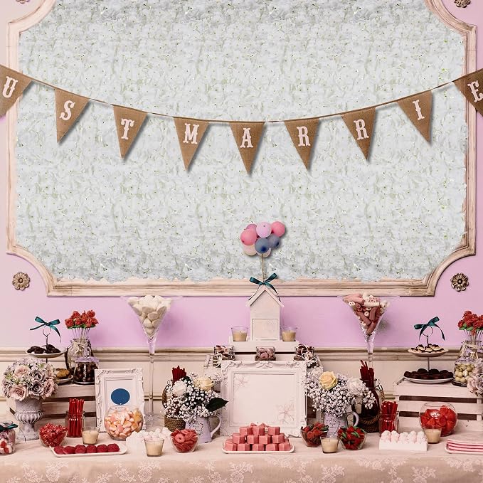 BLOSMON Flower Wall Panel Backdrop: 6 Pcs 24 x 16 Inch Ivory White Artificial Hydrangea Floral Walls for Wedding Party Baby Bridal Shower Decor - Hanging Fake Silk Flower Backdrop Decoration