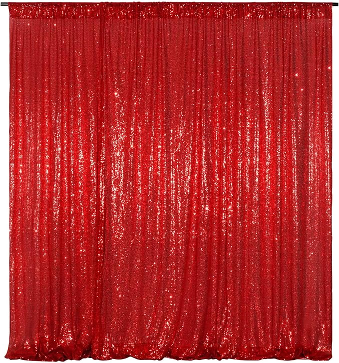 Poise3EHome Red Sequin Backdrop Curtain, 10Ft x 10Ft Red Glitter Photography Background Curtains, Sequence Xmas Thanksgiving Backdrop Drapes for Wedding Party Festival Decor