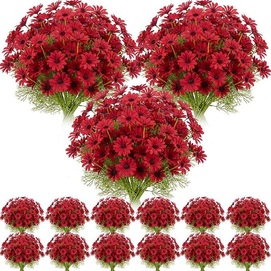 Giegxin 100 Pcs Artificial Daisy Flowers Bulk Realistic Fake Daisies Faux Wildflower Daisy UV Resistant Silk Fake Flowers Plants for Outside Wedding Garden Home Table Decor (Red)