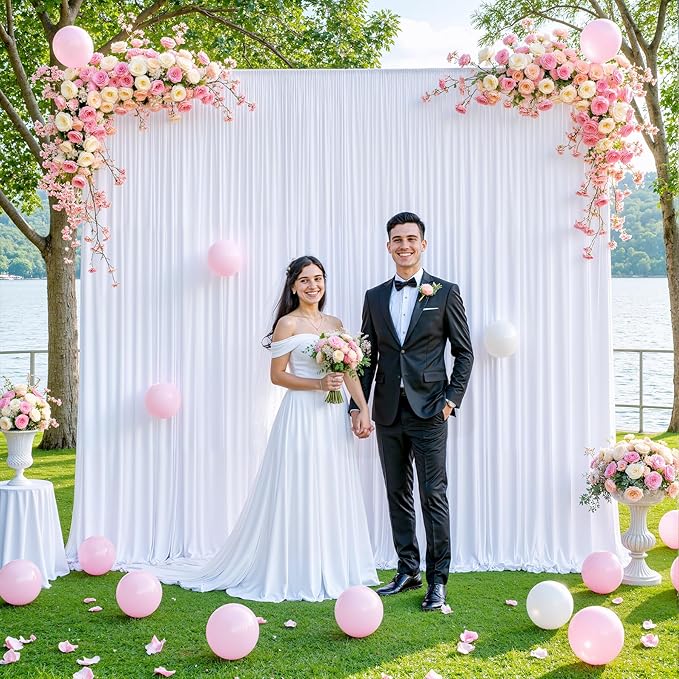 10x10 White Backdrop Curtain for Parties Wedding Wrinkle Free White Photo Curtains Backdrop Drapes Fabric Decoration for Baby Shower 5ft x 10ft,2 Panels