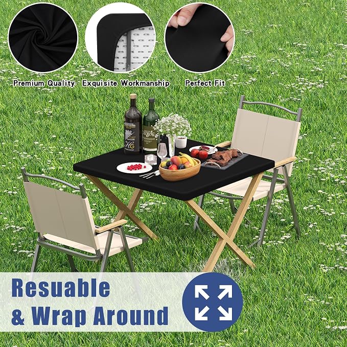 Moosfor Spandex Square Table Cloth 6 Pack, Elastic Fitted Tablecloths for Picnic, Stretch Washable Patio Table Cover for Outdoor, Camping, Banquet and Parties (Black, 34"x34")