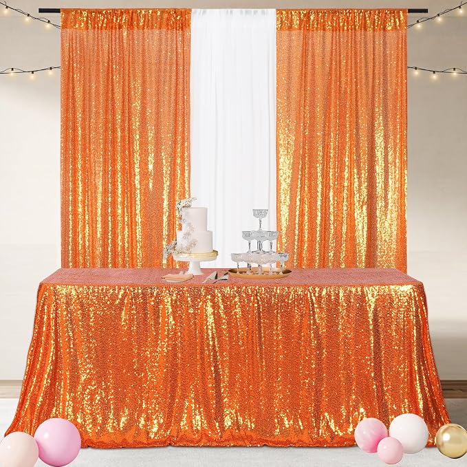 Poise3EHome Orange Sequin Tablecloth 60×120 Inch Rectangle Sequin Fabric Table Cloth for Halloween Birthday Party Wedding Christmas Holiday Cake Table Decoration
