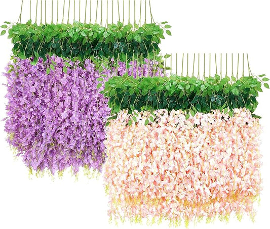 BLEUM CADE 20 Pack Purple & 20 Pack Pink 3.6Ft/Pcs, Wisteria Hanging Flowers Artificial Decor for Wedding Party Backdrop Home Wall Decora