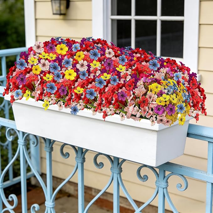 18 Bundles Artificial Flowers for Outdoor Indoor Fake Flowers uv Resistant Artificial Outside Flowers Faux Plastic Greenery for Porch Garden Home Wedding Spring Summer Patio Decor