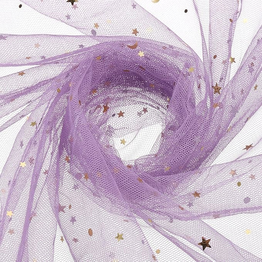 uxcell 60" x 8.7 Yard Tulle Fabric Star Moon Sequin Tulle Ribbon Rolls for Wedding Party Backdrop Stage Tutu Dress Bridal Veil DIY Sewing Crafts Decoration, Light Purple