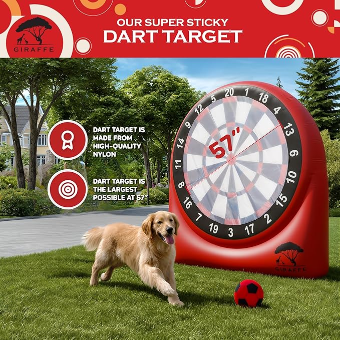 GIRAFFE Giant Inflatable Dartboard Yard Game Set, Big Blow Up Kick Giant Dart Board with Air Pump, Target Game, 6 Jumbo Lawn Games for Kids, Inflatable Games Outdoor, Family Activities, Carnival Party