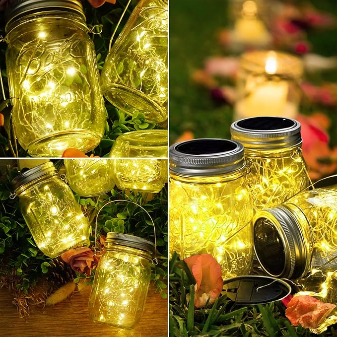 SmilingTown 10 Pack 30 LED Solar Mason Jar Lid String Lights,Fairy Lights Including 10 Pcs Hangers,for Indoor Outdoor Wedding Patio Garden Party Decorations Gift(No Jars) (Warm White)