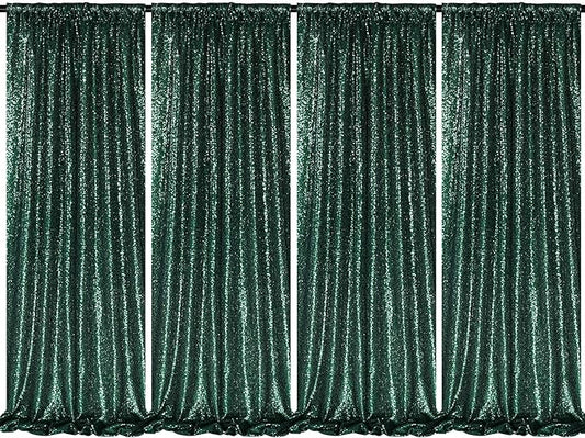 B-COOL Emerald Green Sequin Backdrop Curtains 4 Packs 2ftx8ft Sparkle Backdrop Fabric Glitter Backdrop for Party Ceremony Wedding Birthday Decoration